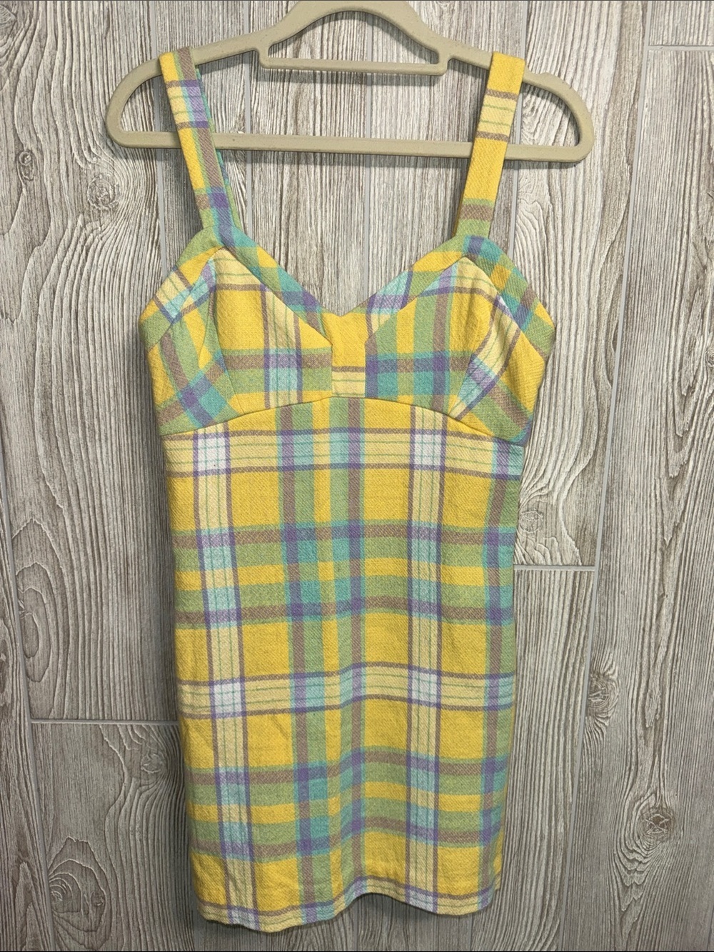Zara Yellow Plaid Mini Dress with Pastel Accents